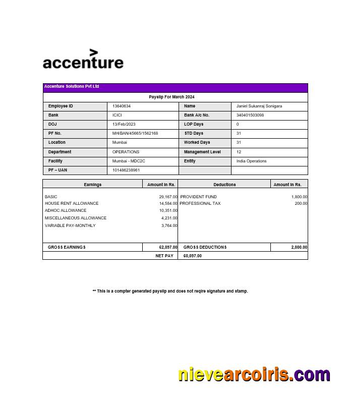 Accenture Solutions payslip
